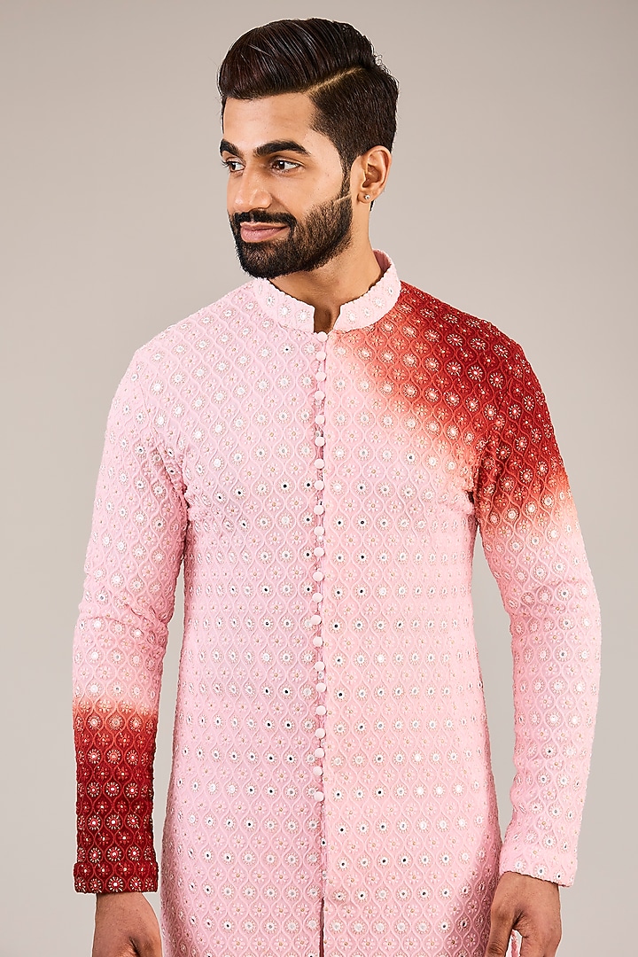 Pink Georgette Threadwork Tie-Dye Kurta Set by Sulakshna Jasra at Pernia's Pop Up Shop