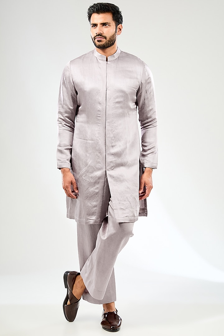 Dusty Lilac Satin Hand Embroidered Wedding Indowestern Set by Sulakshna Jasra at Pernia's Pop Up Shop