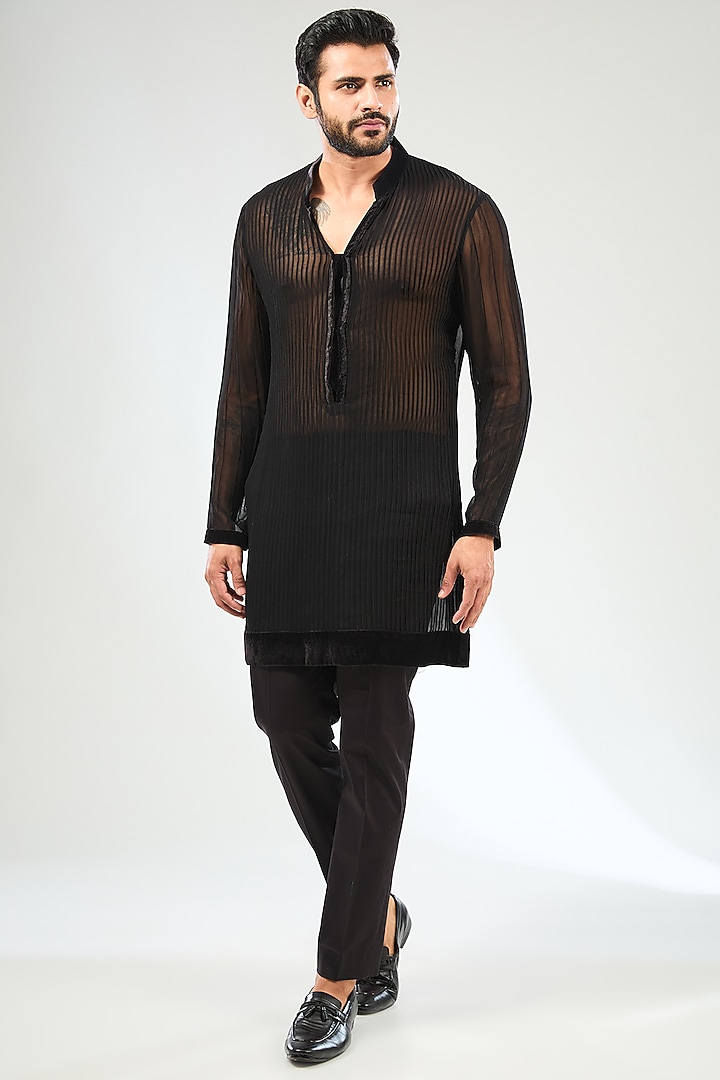 Black Velvet Hand Embroidered Wedding Indowestern Set by Sulakshna Jasra at Pernia's Pop Up Shop