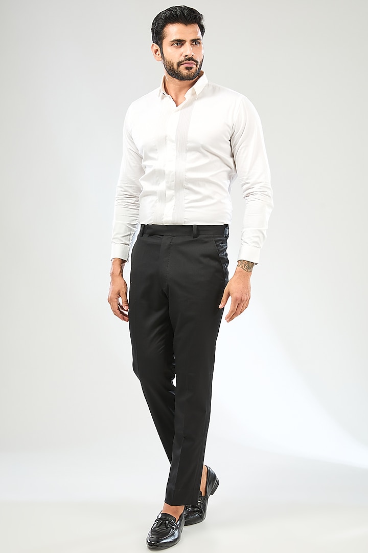 Black Japanese Crepe Hand Embroidered Tuxedo Set by Sulakshna Jasra at Pernia's Pop Up Shop