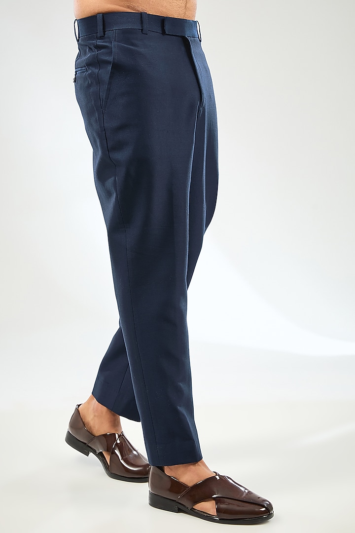 Navy Blue Velvet Satin Pleated Wedding Indowestern Set by Sulakshna Jasra at Pernia's Pop Up Shop