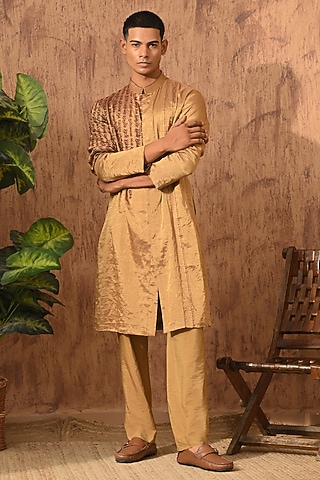 Antique-Colored Tissue Threadwork Kurta Set by Sulakshna Jasra