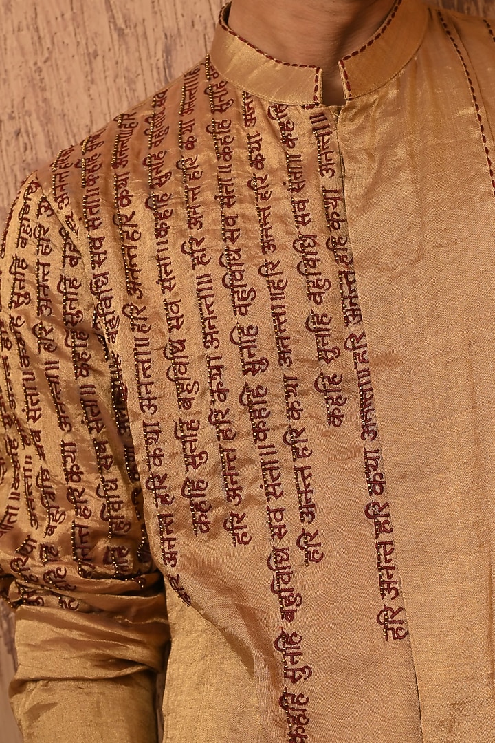 Antique-Colored Tissue Threadwork Kurta Set by Sulakshna Jasra at Pernia's Pop Up Shop