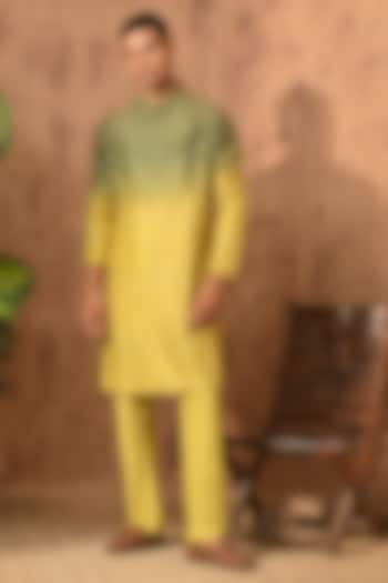 Green & Yellow Viscose Silk Patrawork Kurta Set by Sulakshna Jasra at Pernia's Pop Up Shop