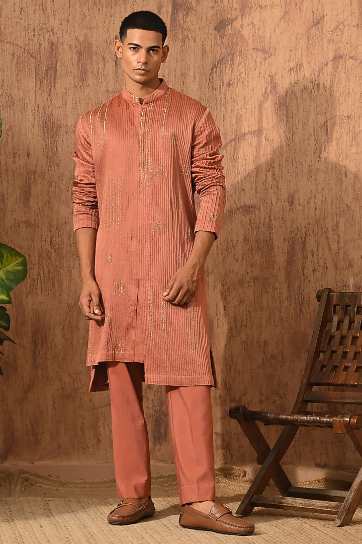 Rust Chanderi Pittawork Kurta Set by Sulakshna Jasra at Pernia's Pop Up Shop