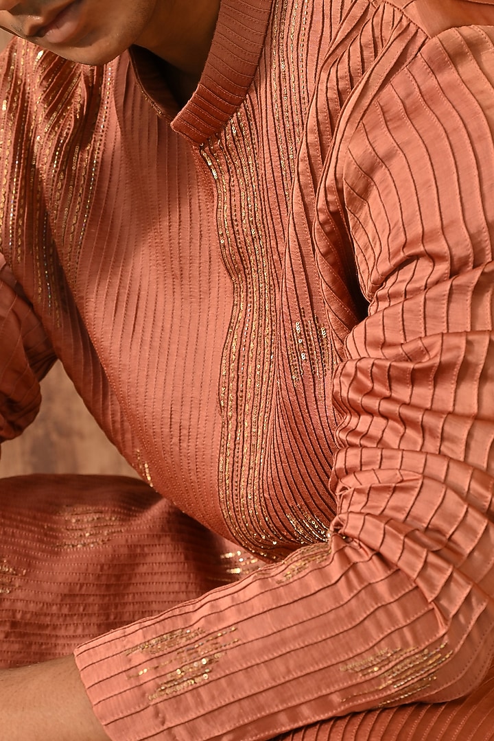 Rust Chanderi Pittawork Kurta Set by Sulakshna Jasra at Pernia's Pop Up Shop