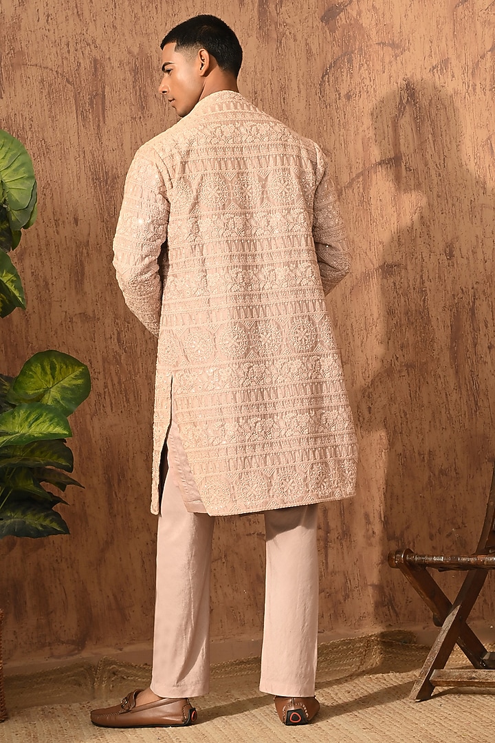 Rose Gold Chanderi Mirror Work Double-Layered Kurta Set by Sulakshna Jasra at Pernia's Pop Up Shop
