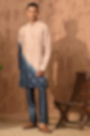 Rose Gold & Blue Viscose Silk Embroidered Kurta Set by Sulakshna Jasra at Pernia's Pop Up Shop