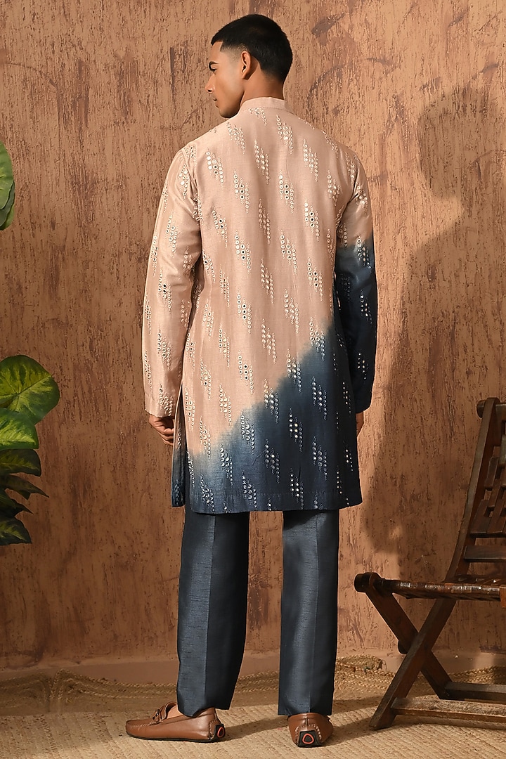Rose Gold & Blue Viscose Silk Embroidered Kurta Set by Sulakshna Jasra at Pernia's Pop Up Shop
