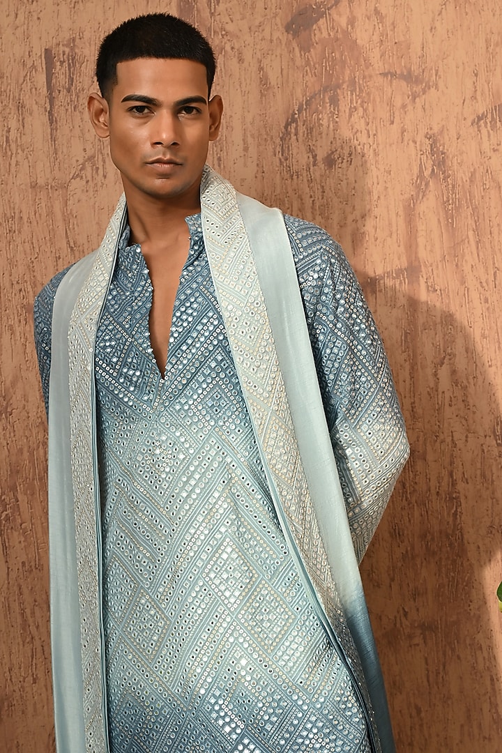 Blue Georgette Embroidered Kurta Set by Sulakshna Jasra at Pernia's Pop Up Shop
