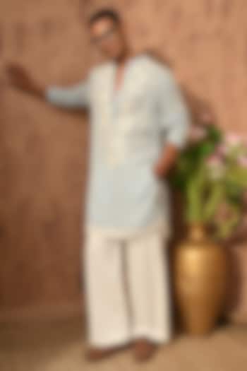 Blue Organza Thread Work Kurta Set by Sulakshna Jasra at Pernia's Pop Up Shop