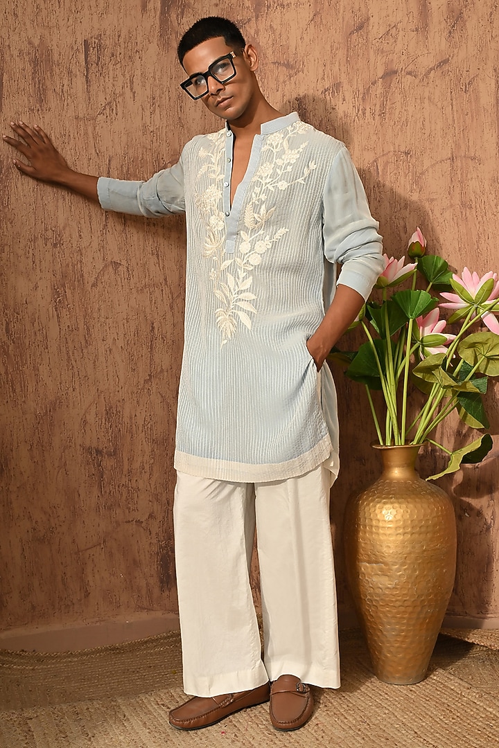 Blue Organza Thread Work Kurta Set by Sulakshna Jasra at Pernia's Pop Up Shop