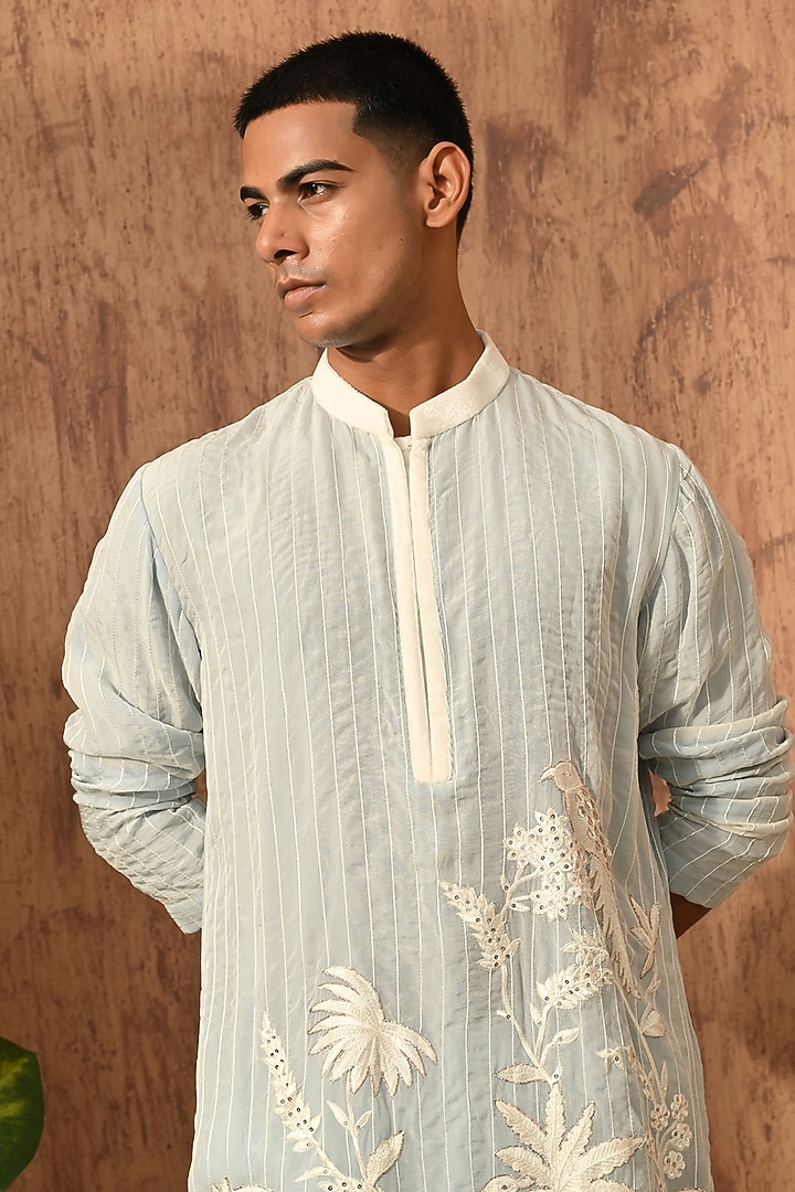 Blue Organza Thread Work Kurta Set by Sulakshna Jasra at Pernia's Pop Up Shop