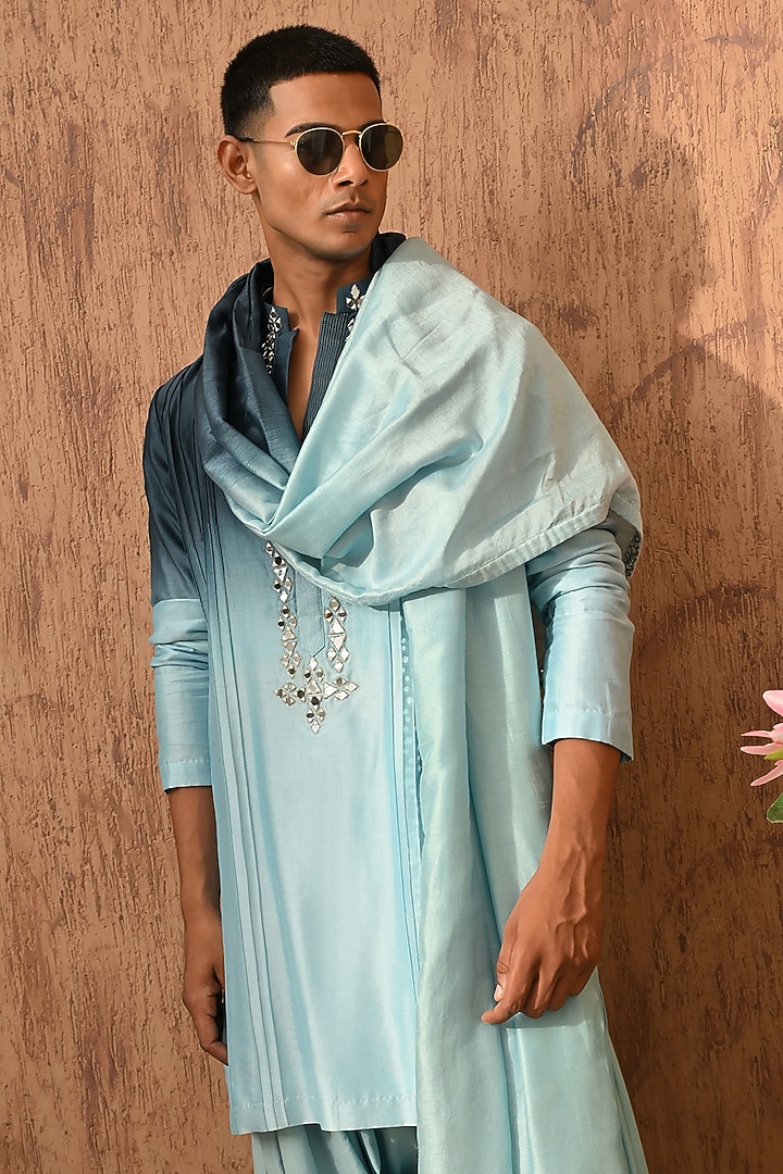 Blue Chanderi Embroidered Kurta Set by Sulakshna Jasra at Pernia's Pop Up Shop