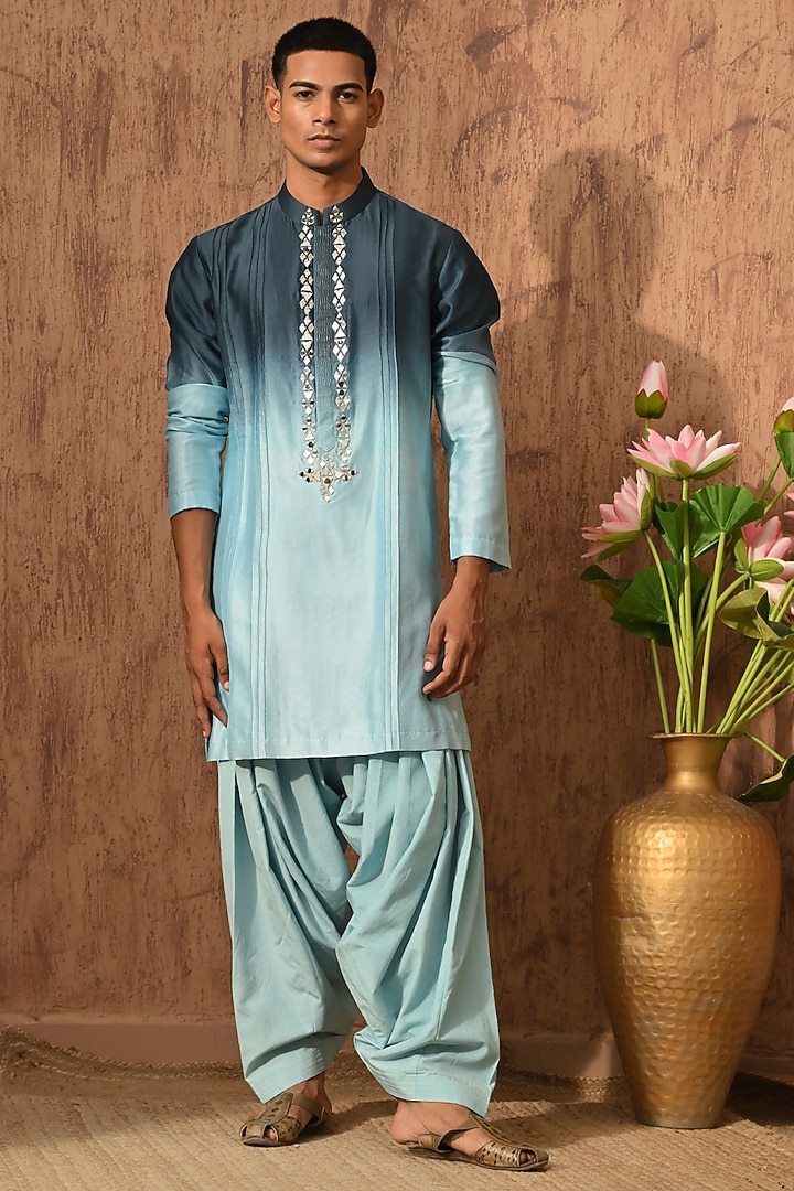 Blue Chanderi Embroidered Kurta Set by Sulakshna Jasra at Pernia's Pop Up Shop