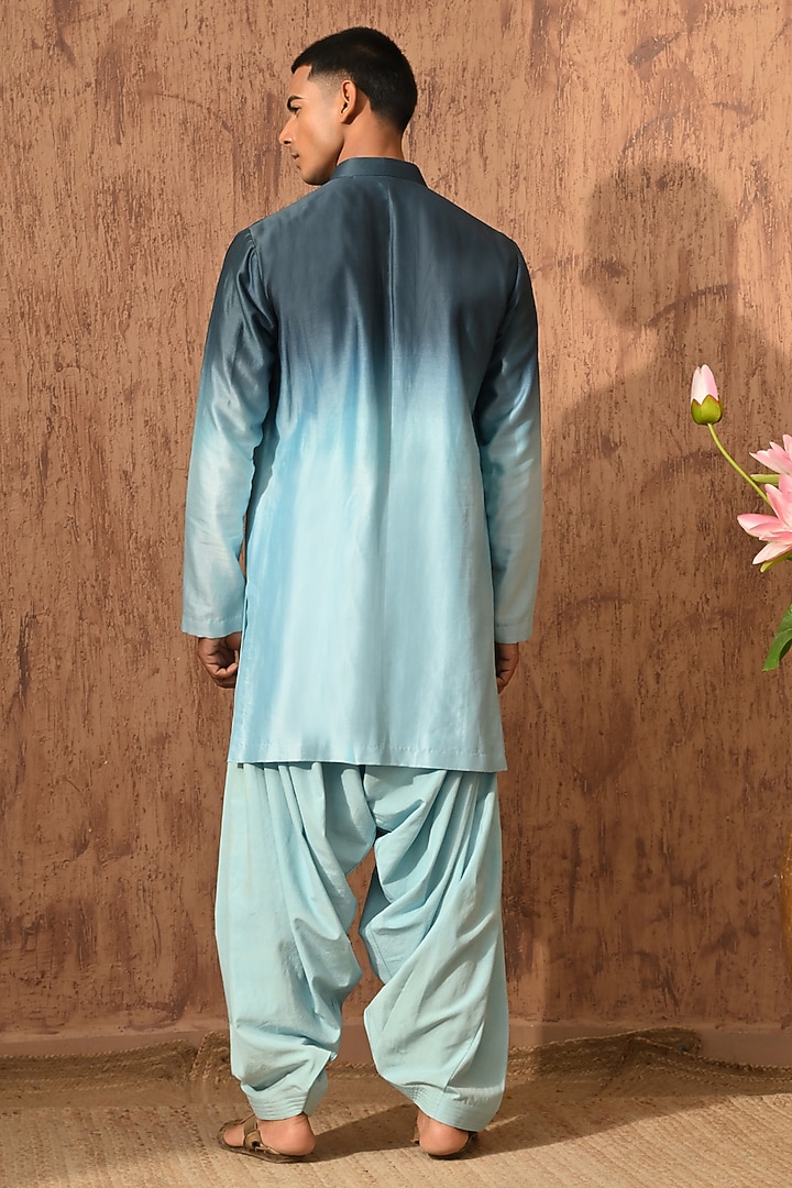 Blue Chanderi Embroidered Nehru Jacket Set by Sulakshna Jasra at Pernia's Pop Up Shop