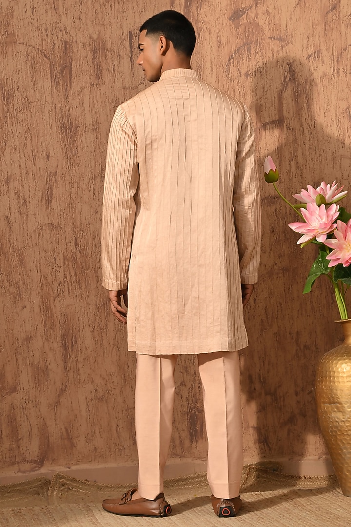 Rose Gold Linen Satin Embroidered Kurta Set by Sulakshna Jasra at Pernia's Pop Up Shop