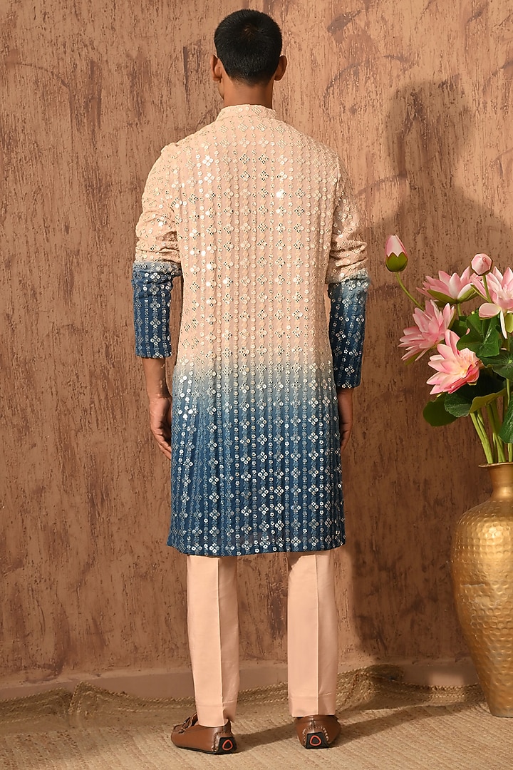 Rose Gold & Blue Georgette Embroidered Kurta Set by Sulakshna Jasra at Pernia's Pop Up Shop