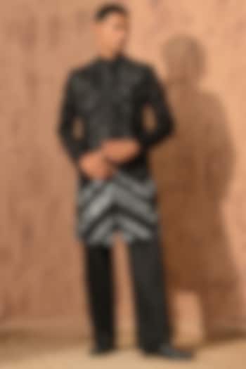 Black Linen Satin Zardosi Embroidered Wedding Indowestern Set by Sulakshna Jasra at Pernia's Pop Up Shop