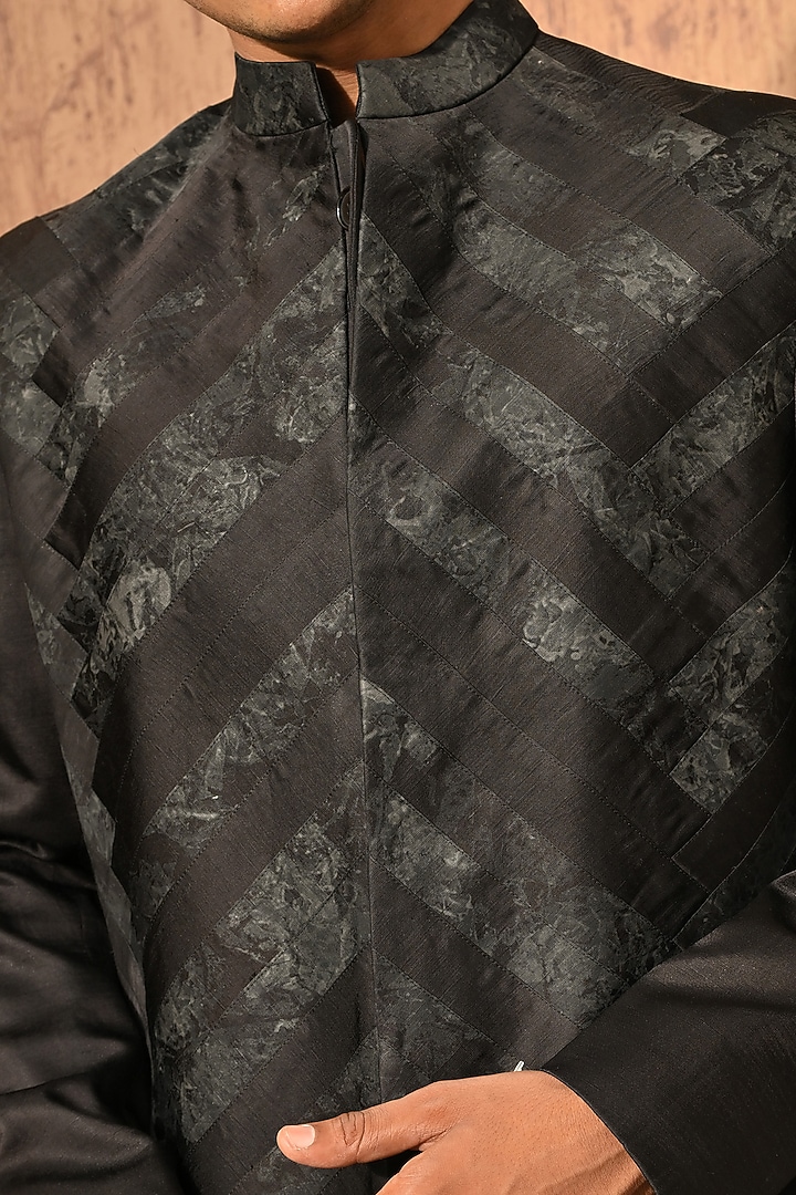 Black Linen Satin Zardosi Embroidered Wedding Indowestern Set by Sulakshna Jasra at Pernia's Pop Up Shop
