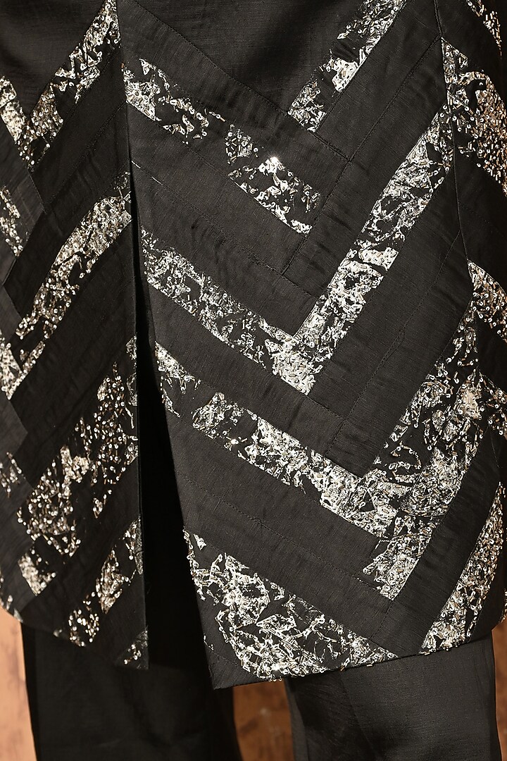 Black Linen Satin Zardosi Embroidered Wedding Indowestern Set by Sulakshna Jasra at Pernia's Pop Up Shop