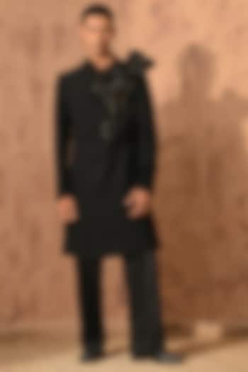 Black Japanese Fabric Zardosi Embroidered Wedding Indowestern Set by Sulakshna Jasra at Pernia's Pop Up Shop