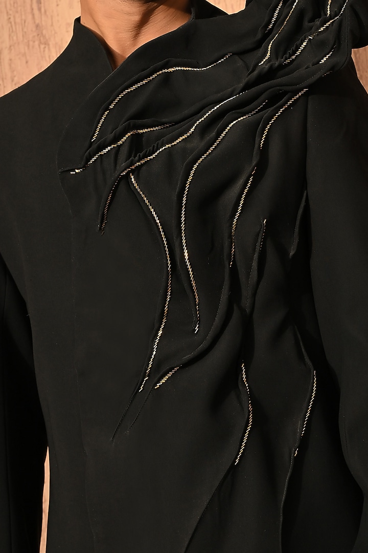 Black Japanese Fabric Zardosi Embroidered Wedding Indowestern Set by Sulakshna Jasra at Pernia's Pop Up Shop