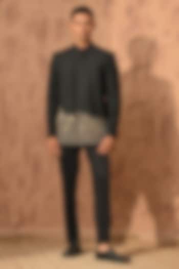 Black Poly Viscose Zardosi Embroidered Wedding Bandhgala Set by Sulakshna Jasra at Pernia's Pop Up Shop