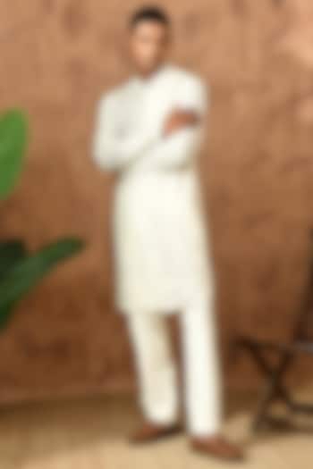 Ivory Organza Sequins Embroidered Kurta Set by Sulakshna Jasra at Pernia's Pop Up Shop