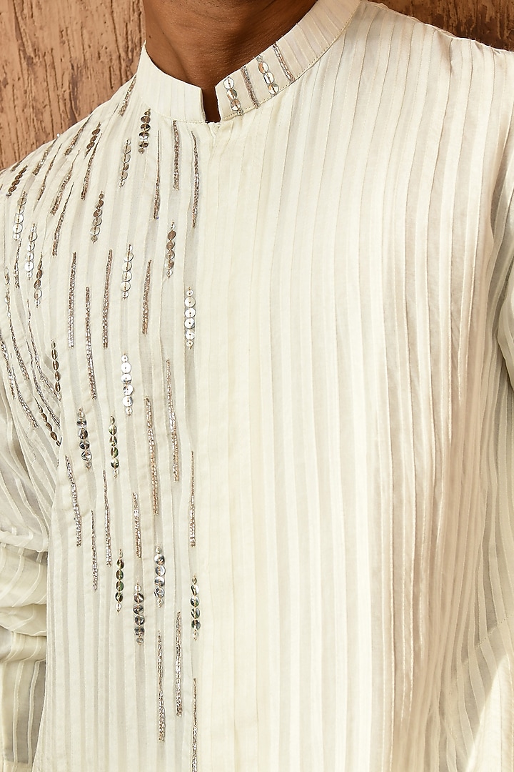 Ivory Organza Sequins Embroidered Kurta Set by Sulakshna Jasra at Pernia's Pop Up Shop