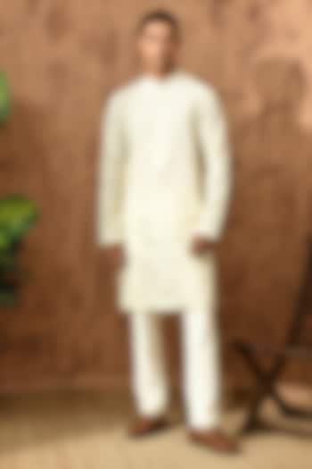 Ivory Cotton Jacquard Zari Work Kurta Set by Sulakshna Jasra at Pernia's Pop Up Shop