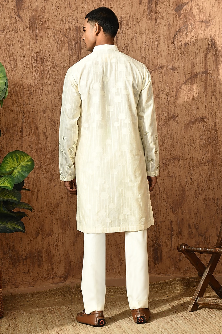 Ivory Cotton Jacquard Zari Work Kurta Set by Sulakshna Jasra at Pernia's Pop Up Shop