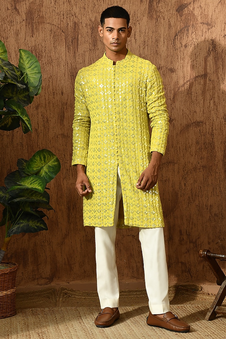 Green Georgette Sequins Work Kurta Set by Sulakshna Jasra at Pernia's Pop Up Shop