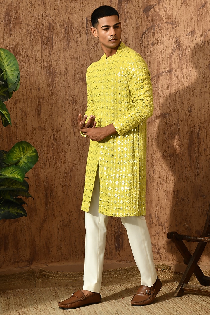 Green Georgette Sequins Work Kurta Set by Sulakshna Jasra at Pernia's Pop Up Shop