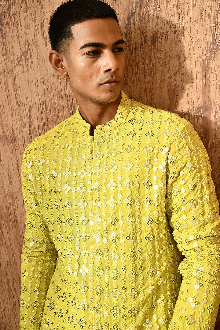 Green Georgette Sequins Work Kurta Set by Sulakshna Jasra at Pernia's Pop Up Shop