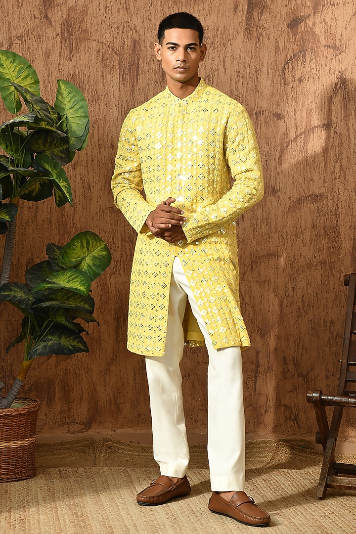 Yellow Georgette Sequins Work Kurta Set by Sulakshna Jasra at Pernia's Pop Up Shop