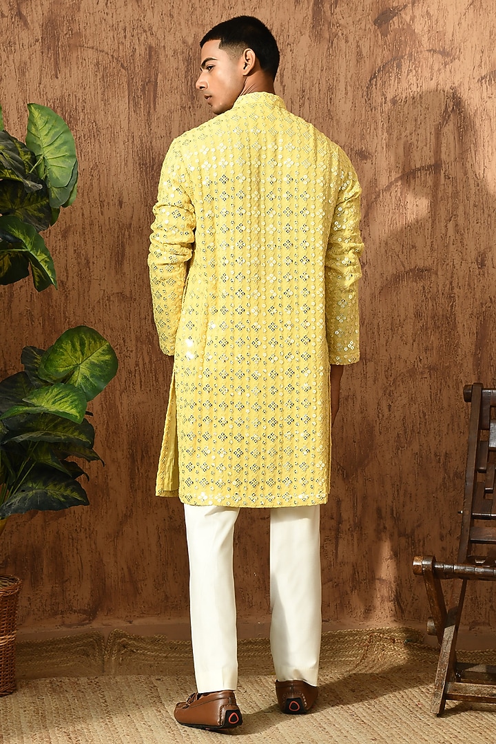 Yellow Georgette Sequins Work Kurta Set by Sulakshna Jasra at Pernia's Pop Up Shop