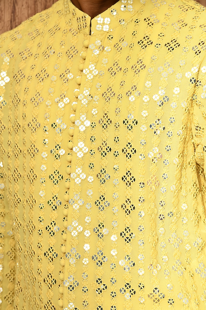 Yellow Georgette Sequins Work Kurta Set by Sulakshna Jasra at Pernia's Pop Up Shop