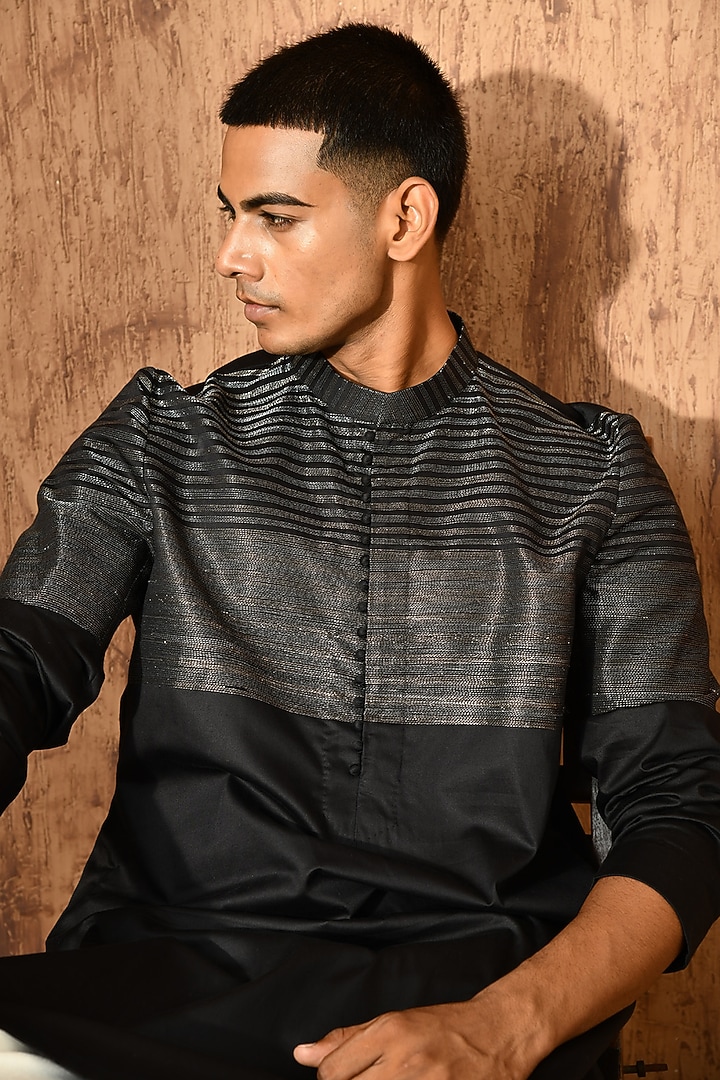 Black Cotton Kurta Set by Sulakshna Jasra at Pernia's Pop Up Shop