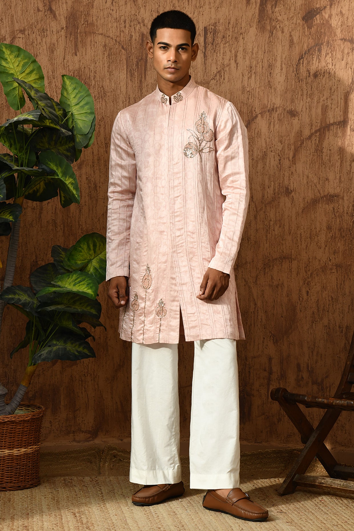 Sulakshna Jasra Pink Linen Satin Zardosi Embroidered Kurta Set