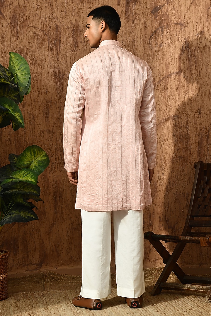 Pink Linen Satin Zardosi Embroidered Kurta Set by Sulakshna Jasra at Pernia's Pop Up Shop