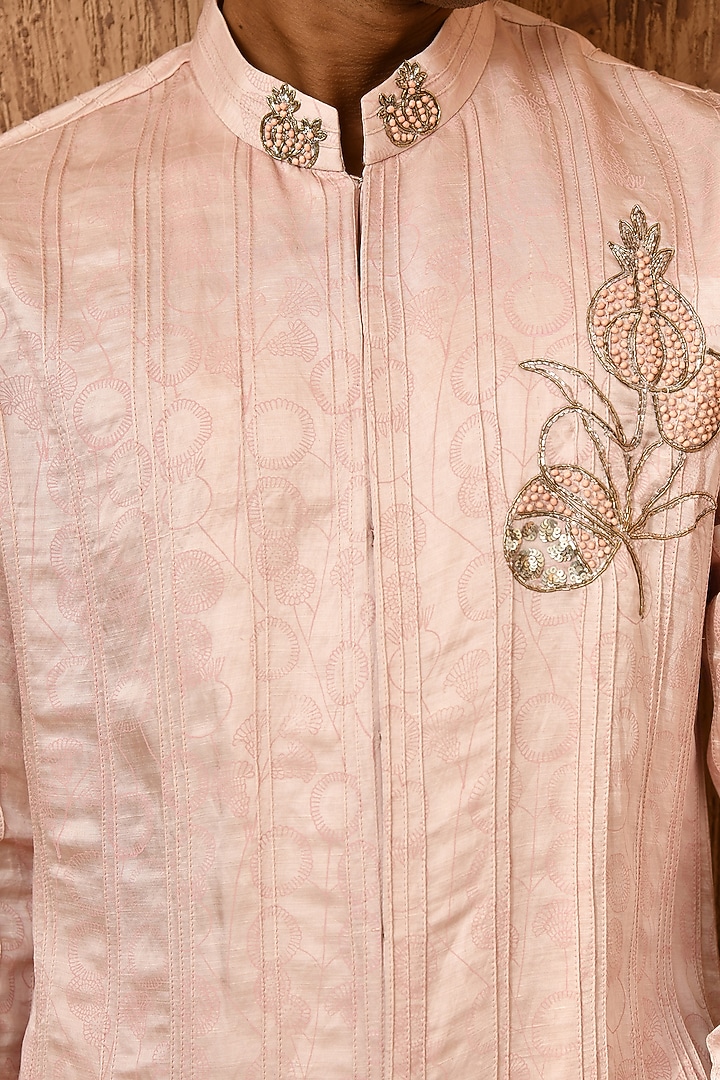 Pink Linen Satin Zardosi Embroidered Kurta Set by Sulakshna Jasra at Pernia's Pop Up Shop
