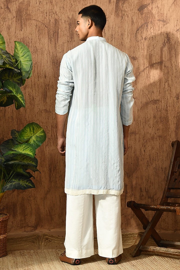 Blue Organza Threadwork Kurta Set by Sulakshna Jasra at Pernia's Pop Up Shop