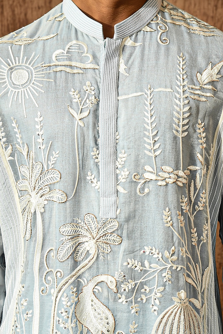 Blue Organza Threadwork Kurta Set by Sulakshna Jasra at Pernia's Pop Up Shop