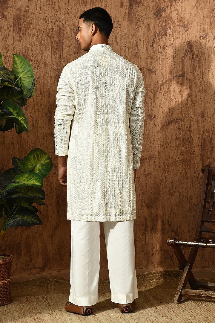 Ivory Georgette Mirror Work Kurta Set by Sulakshna Jasra at Pernia's Pop Up Shop
