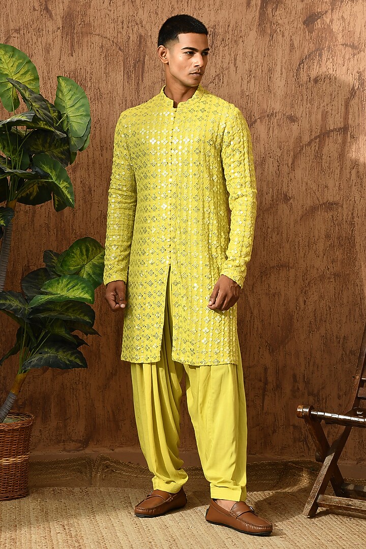 Green Georgette Sequins Work Kurta Set by Sulakshna Jasra at Pernia's Pop Up Shop