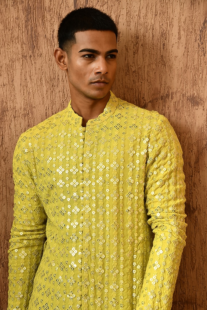 Green Georgette Sequins Work Kurta Set by Sulakshna Jasra at Pernia's Pop Up Shop