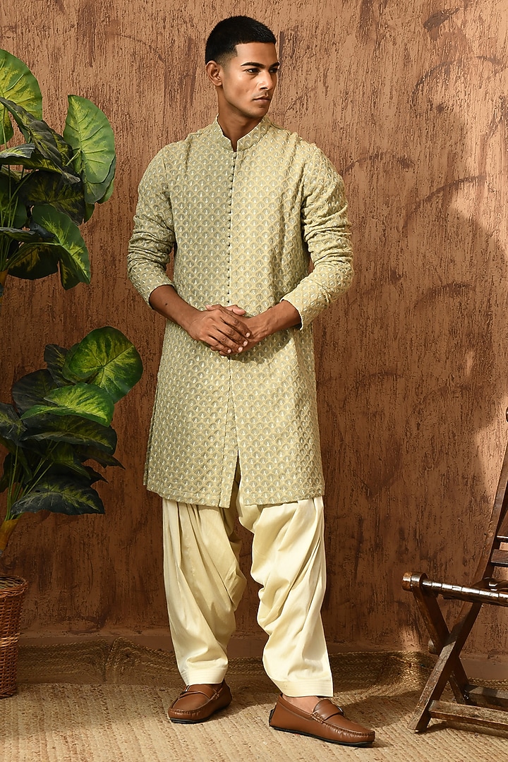 Green Georgette Thread Work Kurta Set by Sulakshna Jasra at Pernia's Pop Up Shop