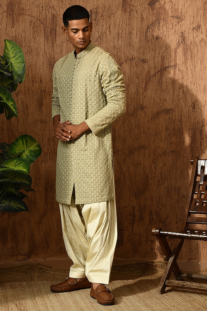 Green Georgette Thread Work Kurta Set by Sulakshna Jasra at Pernia's Pop Up Shop