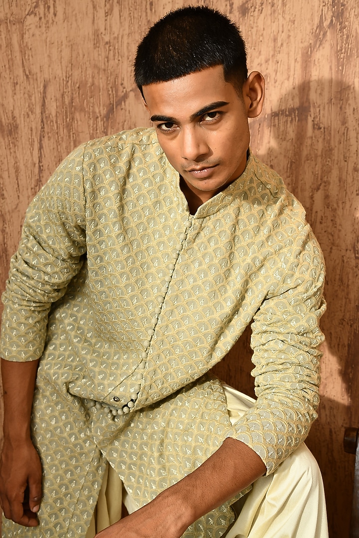 Green Georgette Thread Work Kurta Set by Sulakshna Jasra at Pernia's Pop Up Shop